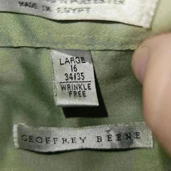 Geoffrey Beene Mens Long Sleeve Green Dress Shirt Size L - Picture 11 of 12